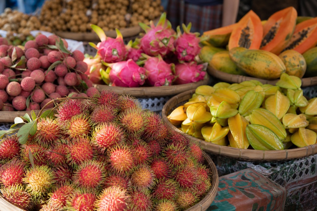 Tropical fruit at a Hilo Farmers Market stall
