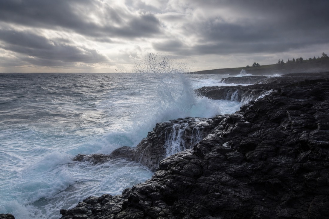 Waves along the volcanic shoreline near Punalu’u
