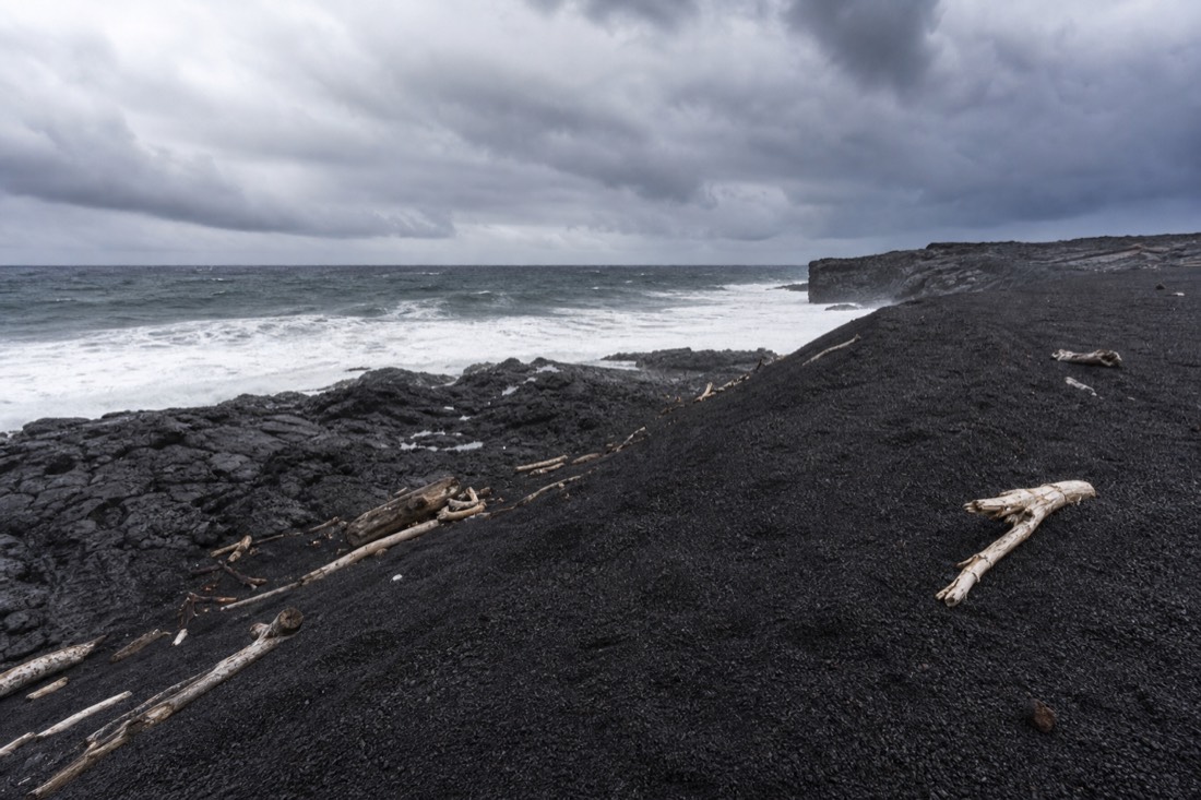 Pohoiki's black sand, deposited by the 2018 lower Puna eruption