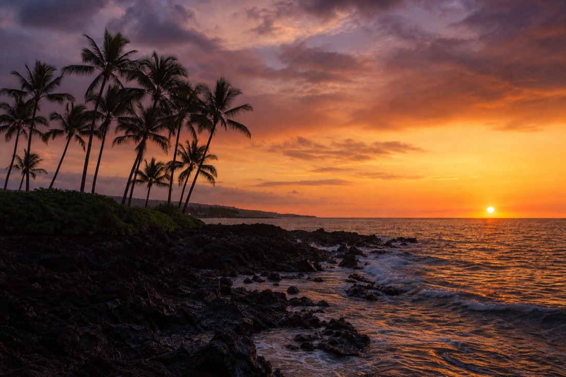 The Big Island coastline at sunset